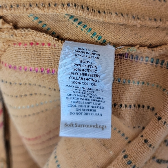 Soft Surroundings Kinsale Bouclé Jacket Top XS Striped Embroidered Cotton Boho - Picture 12 of 12